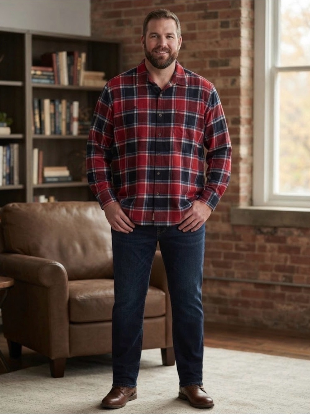 Saddlebred Men's Long Sleeve Button-Up Shirt 2XL Flannel Plaid Classic Fit
